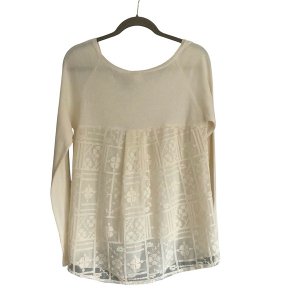 Anthropologie Little Yellow Bird Avery White Lace Longsleeve Top Sweater Med. - Picture 2 of 12